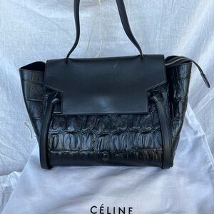 Celine Black Croc-Embossed Belt Bag